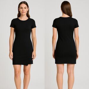 Pink Rose Women's Black Bodycon Mini Dress Short Sleeve Made USA Size L‎